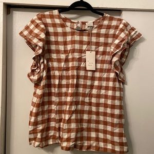 Gingham Ruffled Sleeve Blouse